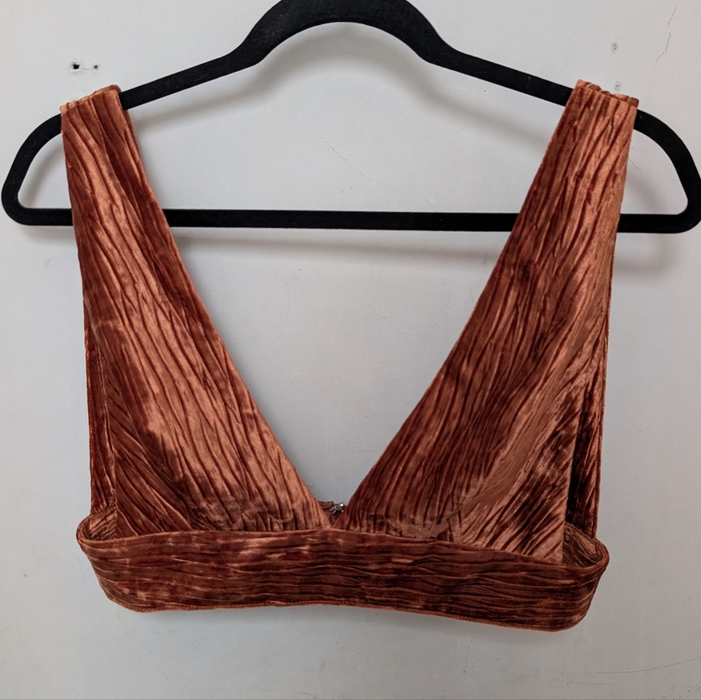 House of CB Orange Velvet Crop Top S V-Neck Textured Cocktail Party